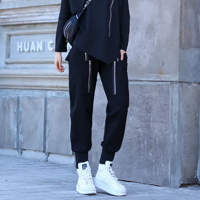 

Johnature Autumn Winter New Casual Fashion Elastic Waist Loose Women Full Length Pants 2019 Pockets Solid Color Pencil Pants