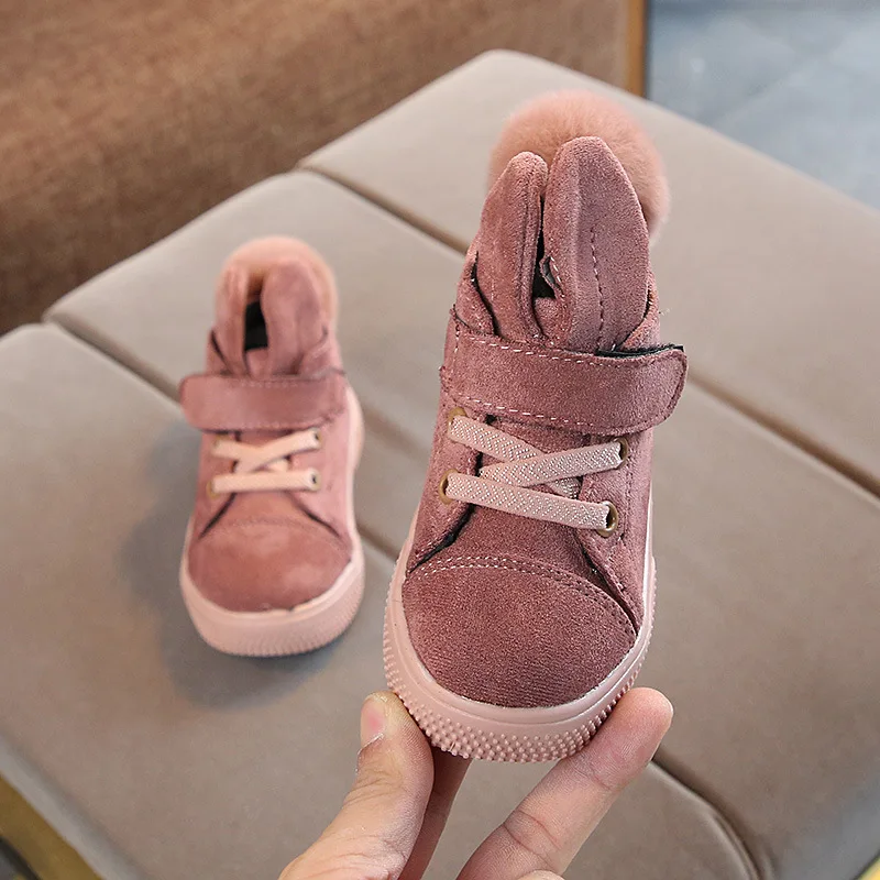 

Baby Children Girl Shoes for Boy Girl Toddler Non-slip Kids Shoes Leather Kids Sneakers Pompom Rabbit Ear