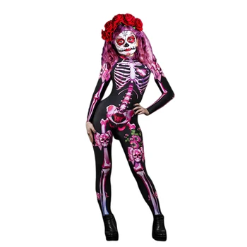 

New Kids Girls Day Of The Dead Skeleton Rose Sexy Women Halloween Clothes Devil Ghost Jumpsuit Party Performance Cosplay Costume