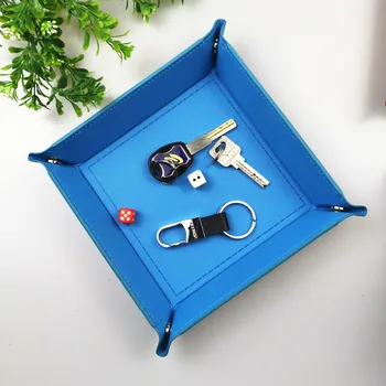 

Foldable Storage Box PU Leather Square Tray for Dice Table Games Key Wallet Coin Box Tray Desktop Storage Box Trays Decor