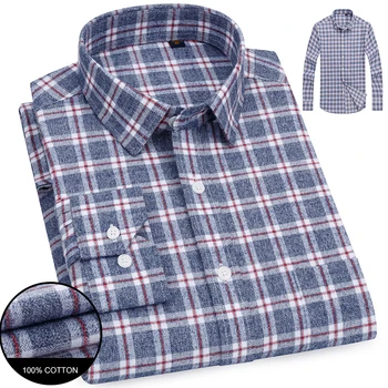 

Men's Standard Fit Check Plaid Soft Brushed Shirt Patch Chest Pocket Comfortable Casual Checkered Work Tops Long Sleeve Shirts
