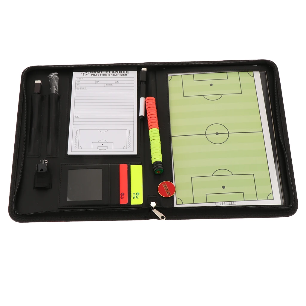 Soccer Coaching Coaches Board Referee Scorecard Zipper Case Holder Yellow Red Warning Card Wallet Whistle  Coin
