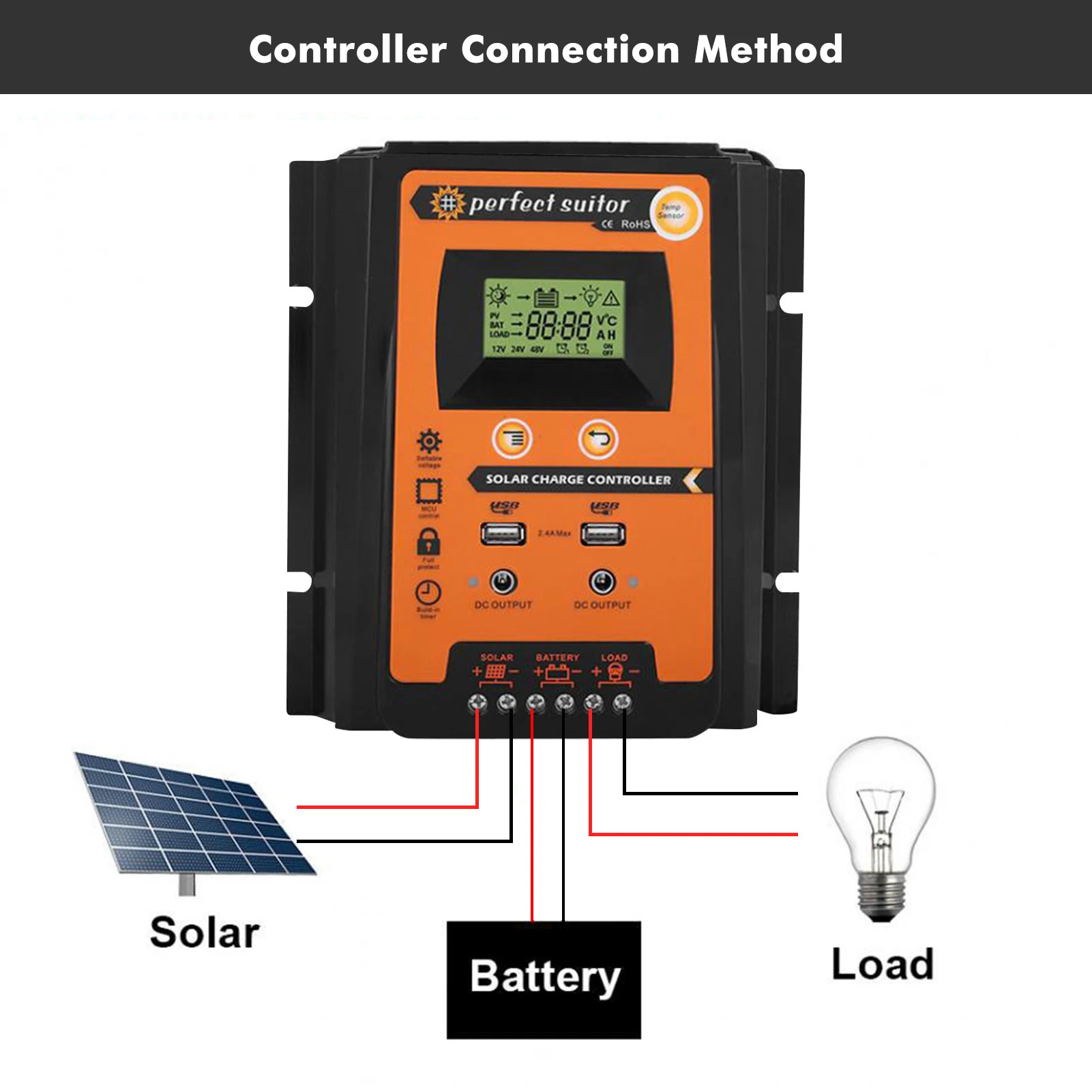 Mppt controlador de carga solar 12v 24v