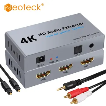 

Neoteck 4K HDMI Audio Extractor 2 Way HDMI Splitter DAC Digital to Analog Stereo 3.5mm HDMI to Optical SPDIF Toslink Converter