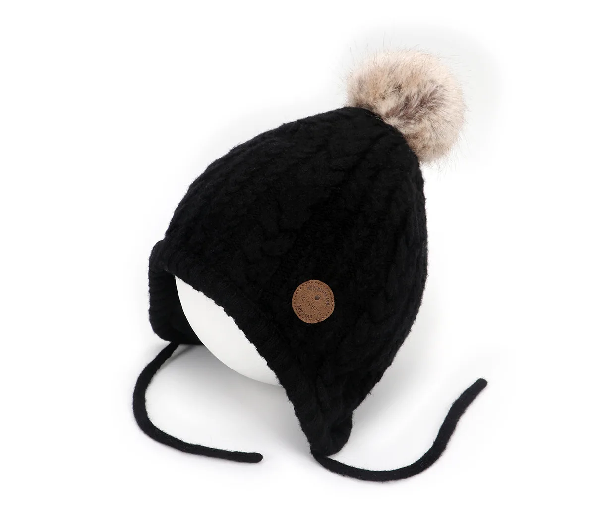 Изысканная детская бархатная шапка, Детская шерстяная шапка, кашемировые вязаные наушники, осенне-зимняя детская шапка - Цвет: black