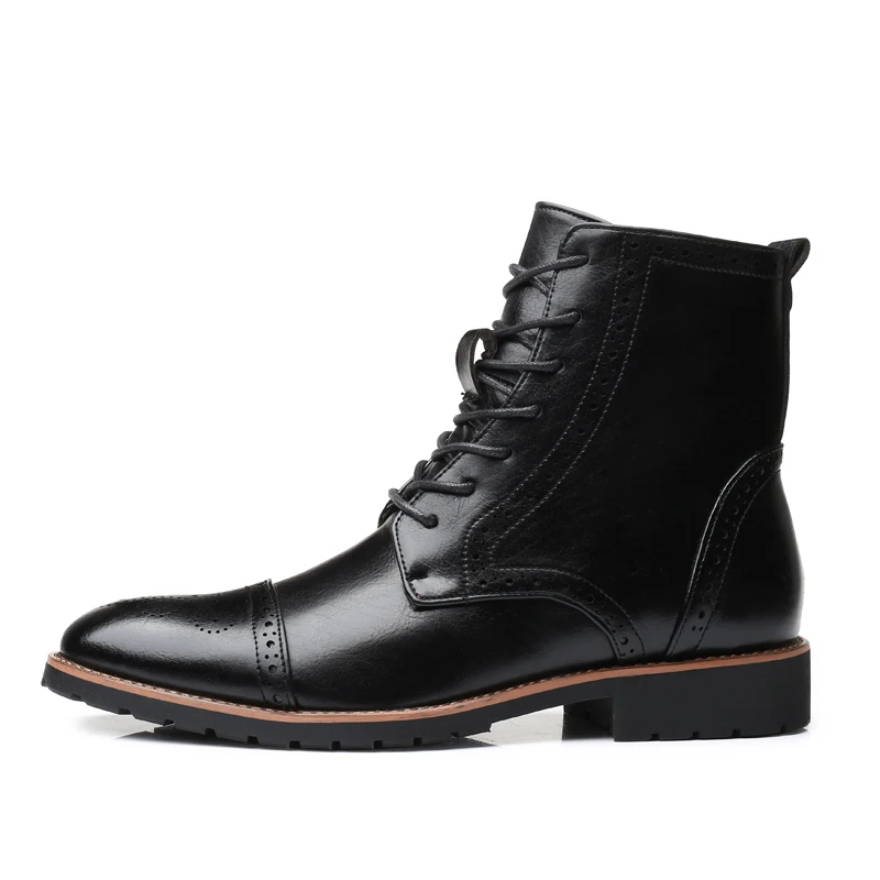 Мужские кожаные ботинки с перфорацией типа «броги»; сезон осень-зима; классические мужские ботинки в британском стиле; Ботинки martin размера плюс 38-48; 4hjm - Цвет: Черный