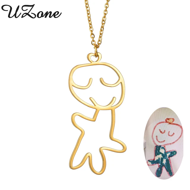 Uzone Aangepaste Kinderen Tekening Ketting Kid 'S Gepersonaliseerde Ketting Rvs Custom Logo Gift _ AliExpress Mobile