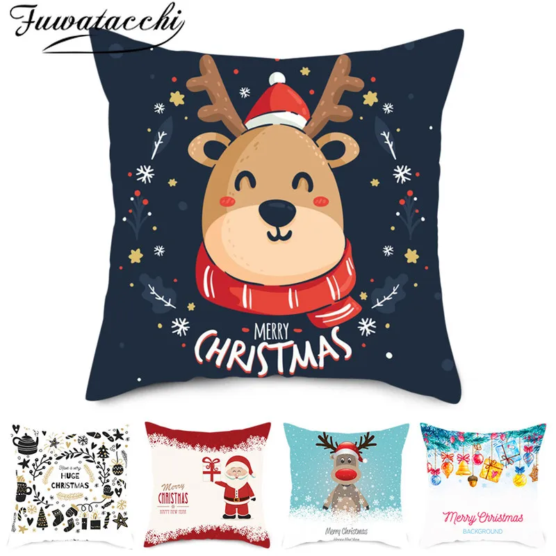

Fuwatacchi Christmas Day Gift Cushion Covers Square Santa Claus Pillow Cases Home Decorative Sofa Throw Pillows Covers 45x45cm