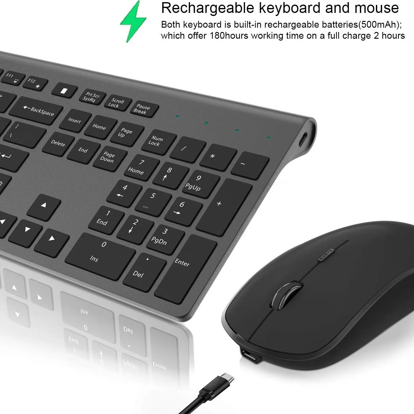 Set composto da tastiera e mouse wireless con layout francese - Tastiera numerica AZERTYU sottile e di dimensioni standard con batteria integrata._voghion.com