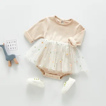 

New Born Girls Bodysuit Princess Skirt Lace Clothes Spring Autumn Long Sleeve Jumpsuit Much Floral Overalls Toddler Girls 0-3 T