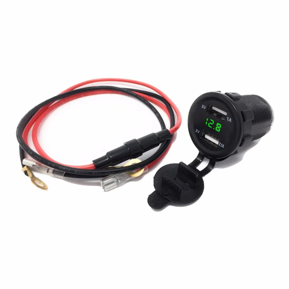 DIY 12 v-24 v 3.1A Водонепроницаемый автомобиль мотоцикл USB Зарядное устройство 60 см провода с красные, синие зеленый Вольтметр DIY Зарядное устройство автомобиля изменение Запчасти
