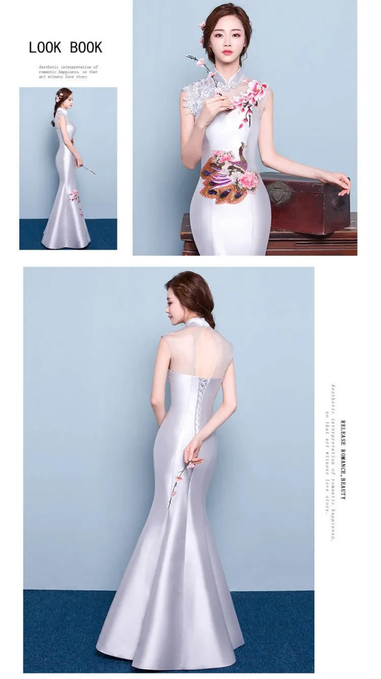 Длинное платье Cheongsam стиль длинное Ретро вышитое платье невесты для тостов красное приталенное платье для банкета китайский стиль Cheongsam