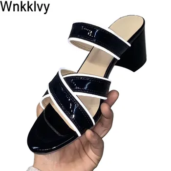 

Slippers summer dress party shoes female 2020 chunky high heels sandals crossover Luminous effect sexy sandalias slippers 2020