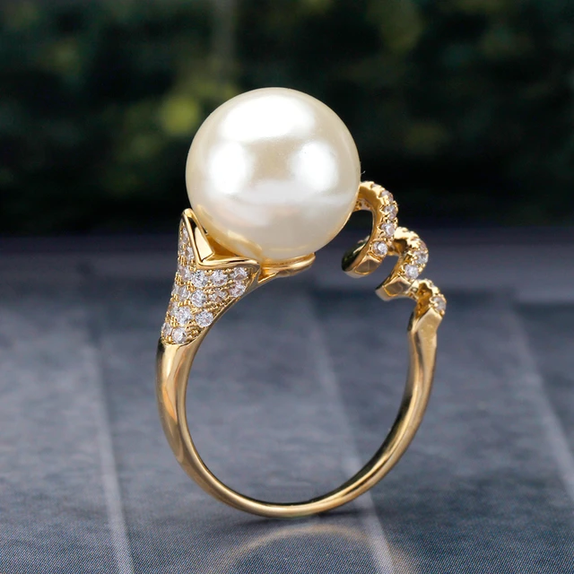 New French Tahitian Pearl Diamond Gold Platinum Ring-Vintage  jewelry-Bijouxbaume