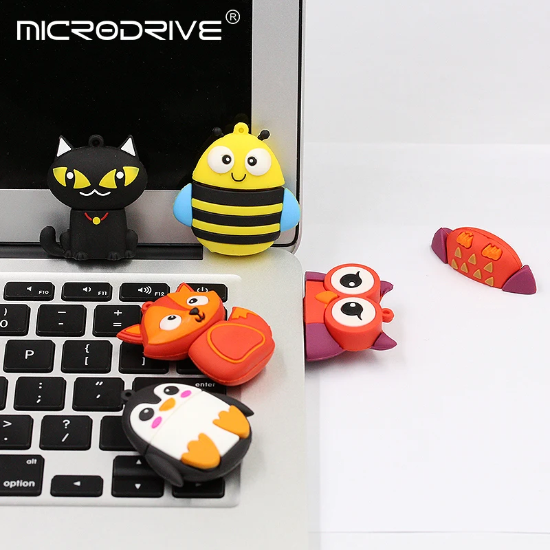 Мультфильм USB флэш-накопитель мини-накопитель 128 ГБ/64 Гб/32 ГБ/16 ГБ cle USB флеш-накопитель Memoria USB ключ Флешка животные лиса/Пчела/пингвин/сова