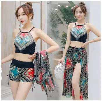 

Sexy Beach Cover Up Printed Beach Women 3pcs Bikini Cover Ups Beachwear Female Swimsuit Cover Up Skirt Retro Bathingsuit