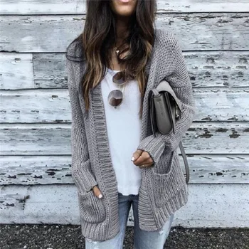 

New Solid Cardigan Long Sleeve Knitted Sweater Women Open Stitch Casual Sweaters Women Autumn Invierno 2019 Loose Cardigan Mujer