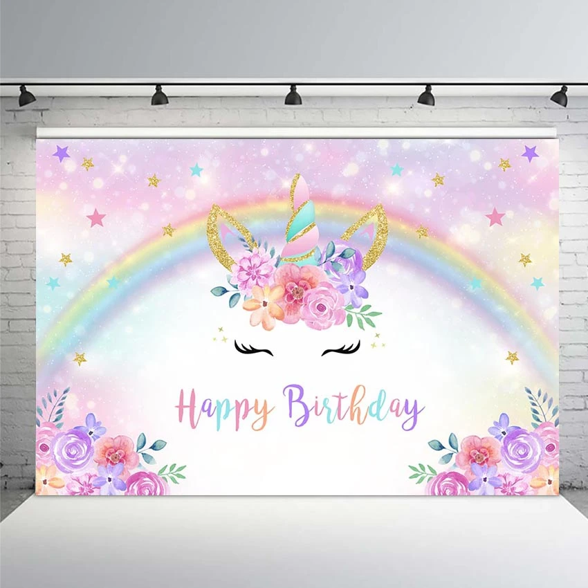 wallpapers Background Frame Happy Birthday Unicorn mehofoto unicorn happy birthday backdrop gold glitter rainbow unicorn floral background cake table banner photo booth backdrops