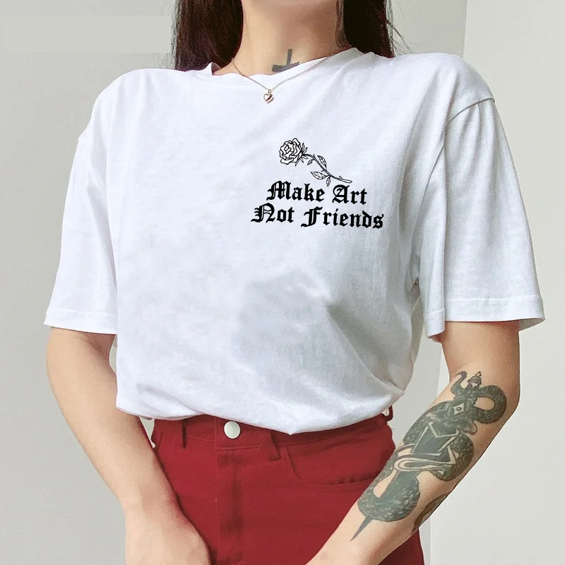

Футболка с надписью Make Art Not Friend, футболка Tumblr, Женская хипстерская футболка, 1 шт.