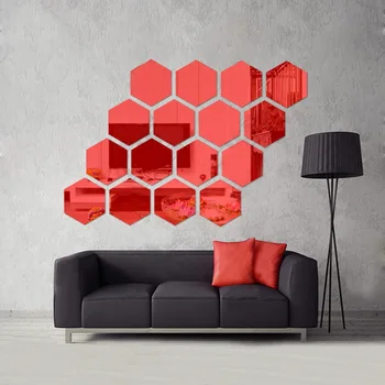 

12PCs Hexagon 3D Acrylic Mirror Wall Sticker Removable Wall Crystal Stereo Mirror Sticker Home Decor Mirrored Decorative Sticker