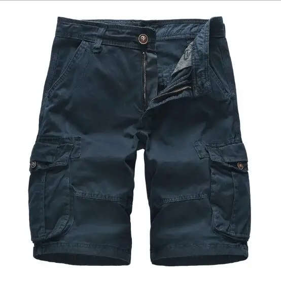 Navy Blue Мужские шорты Лето Горячая Распродажа хлопок сплошной плюс размер по колено мужские шорты модные повседневные свободные шорты с несколькими карманами - Цвет: Navy Blue