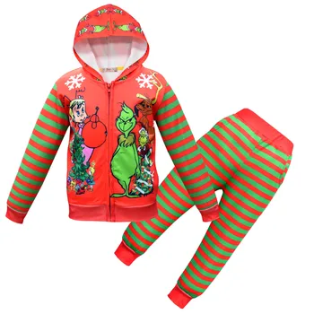 

2019 Christmas Performance Costume Costume Green Fur Monster Grange Cosplay Set Zip Hoodie Jacket + Pants