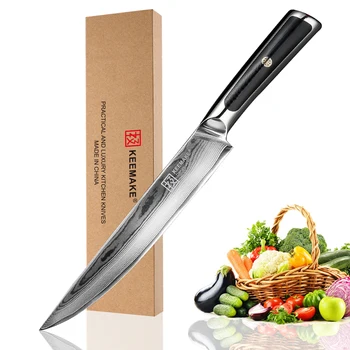 

KEEMAKE Premium 8" Slicing Knife Damascus Japanese VG10 Core Steel Blade Kitchen Knives G10 Handle Meat Fruit Cutter Chef knife