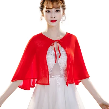 

2020 Red New Arrival Simple Tulle Women Wedding Cape Wedding Accessories Summer Shawl Jackets Bridal Bolero Any Size