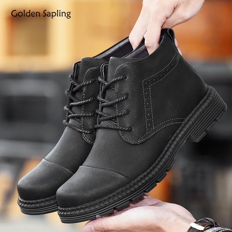 

Golden Sapling Tactical Boots Men High Top Outdoor Trekking Shoes Soft Leather Rubber Platform Men's Hiking Tooling Winter Boot