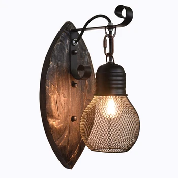 

American retro industrial wall lamp bar Cafe Restaurant wood light iron loft vintage wall light bedside office aisle sconce bra