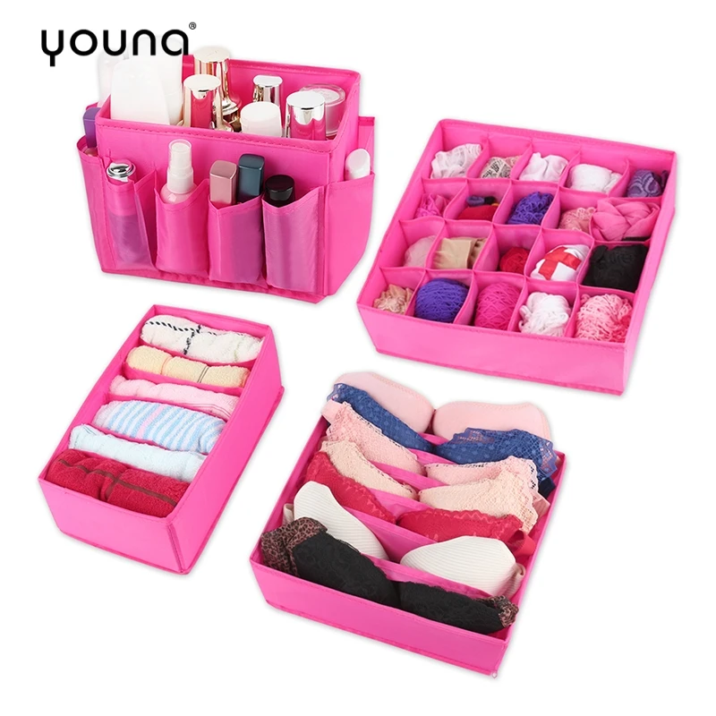 

Desktop Makeup Cosmetic Storage Boxes + 3PCS Underwear Socks Bra Tie Storage Box Organizer Container