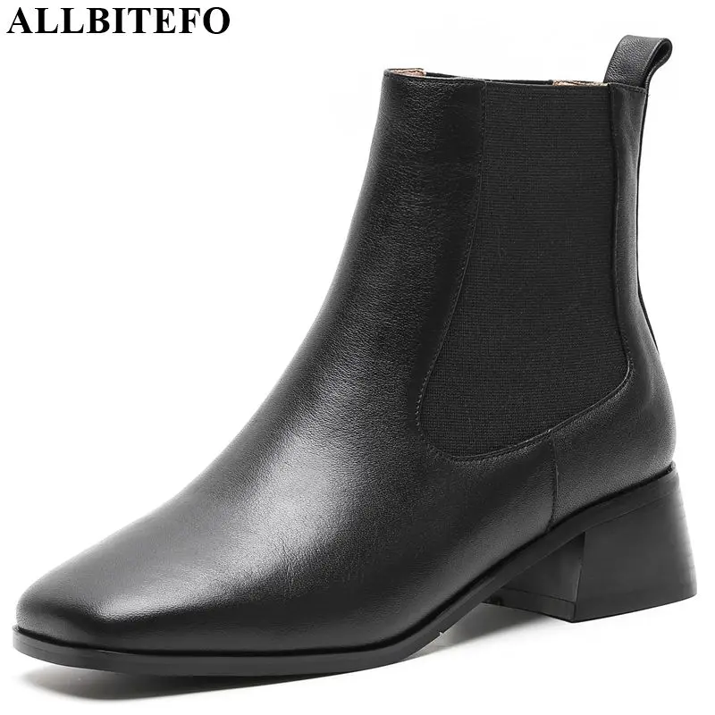 

ALLBITEFO natural genuine leather women boots comfortable breathable ankle boots Autumn Winter simple style fashion boots