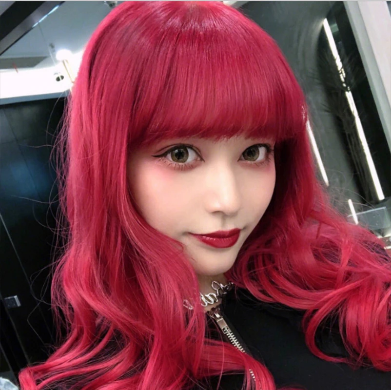 High Temperature Silk Wig Air Bangs Fashionable Pink Girl Big Wave Curl Hair Wig Cap HIAISB High Temperature Silk Wig Air Bangs Fashionable Pink Girl Big Wave Curl Hair Wig Cap HIAISB