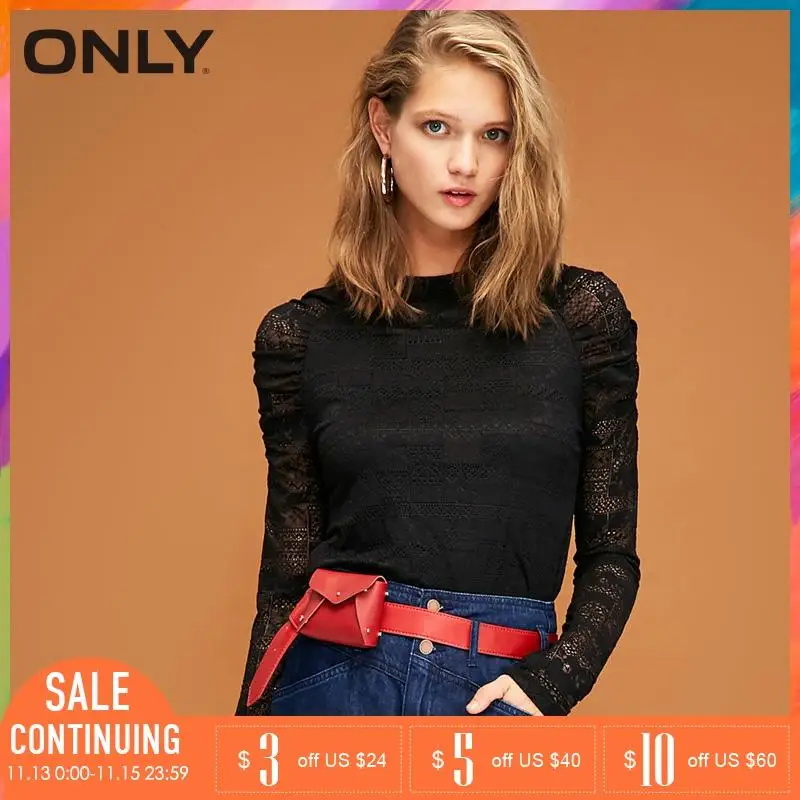 Meilleur ONLY automne plissé manches longues évider col rond t shirt | 118302518