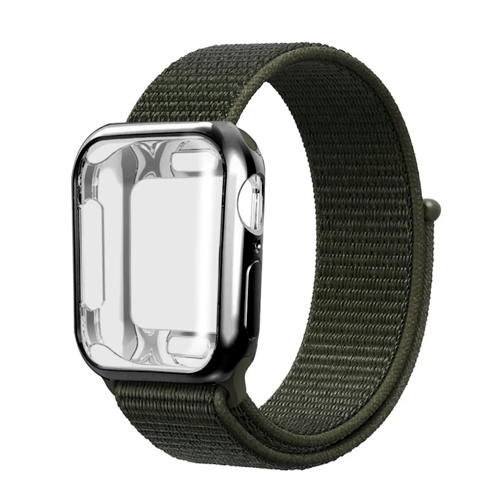 Нейлоновый ремешок+ чехол для Apple watch series 5/4/3/2/1, 42 мм, 38 мм, версия в едином положении во время занятий легкой атлетикой, ремешок для наручных часов iwatch, 40 мм 44 спортивный браслет - Цвет ремешка: Army green khaki
