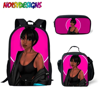 

NOISYDESIGNS Black Afro Girl Magic Backpacks Girls African School Bag Set for Kids Stylish Elementary Children Book Bag
