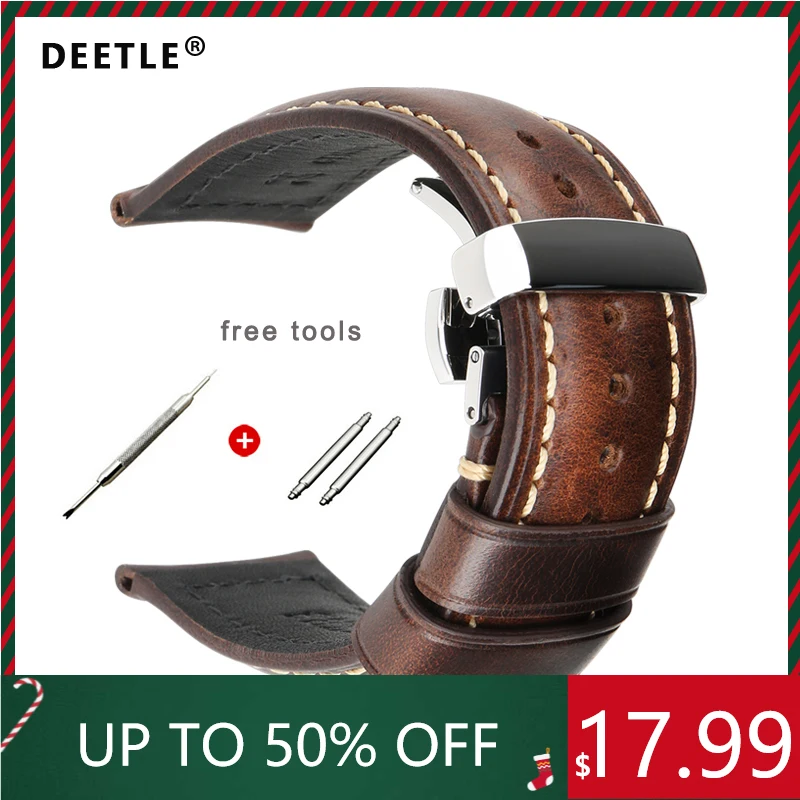 DEETLE 22mm Watch Band Leather Watch Straps 18-26mm Watchbands Watch Accessories High Quality Genuine Watch Strap