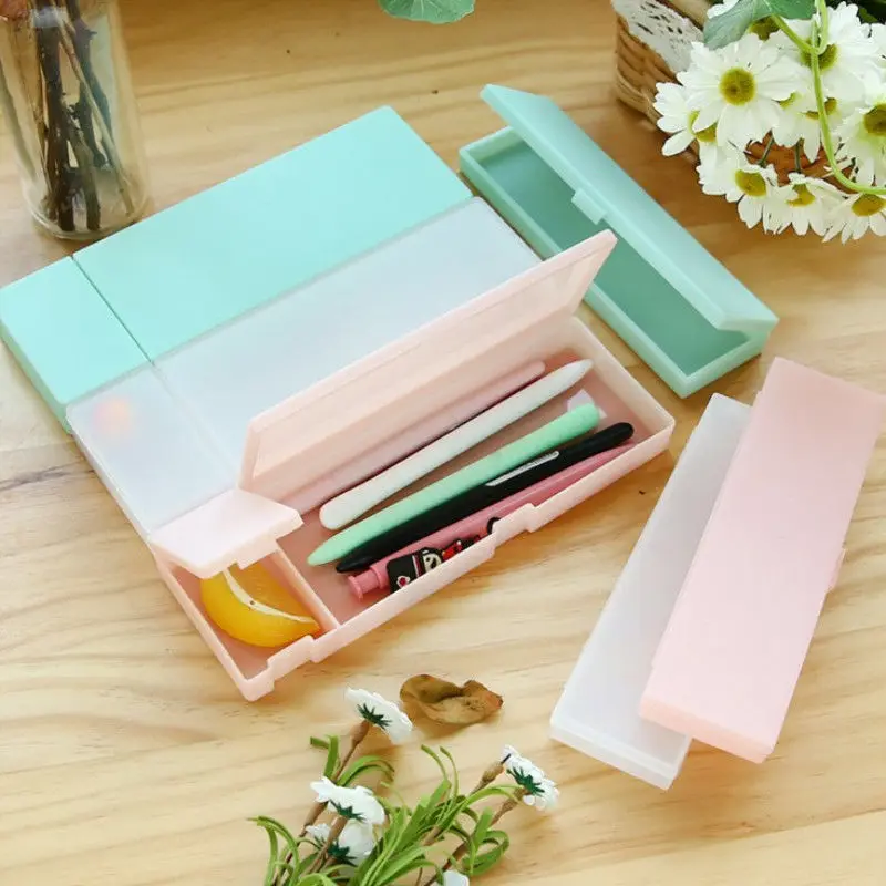 Pencil Cases Stationery Box Frosted Translucent Hard Plastic Kids