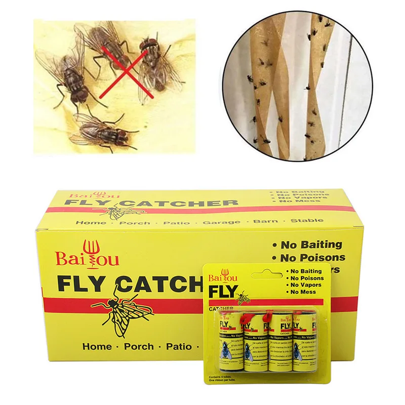 4/8/12/16Pcs Fly Sticky Paper Strip Strong Glue Flying Insect Bug Mosquitos Catcher Roll Tape TUE88