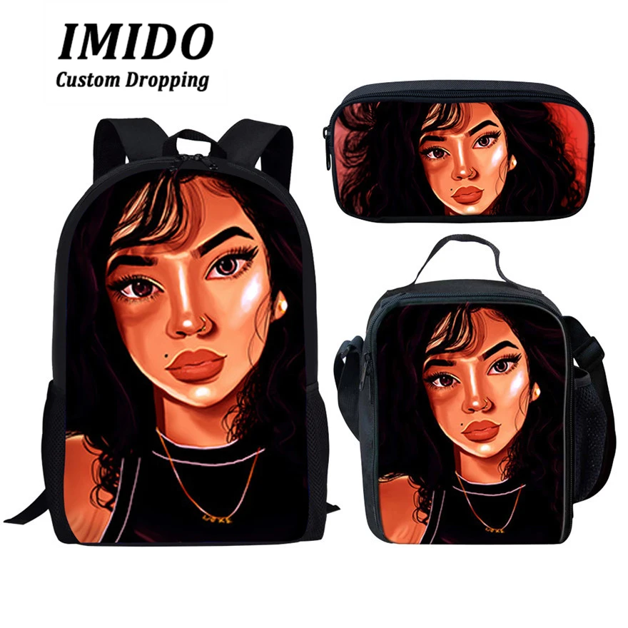 IMIDO, черные школьные сумки для девочек в стиле афро-леди, комплект из 3 предметов, школьные сумки для детей, школьные рюкзаки для студентов - Цвет: 5991CGK