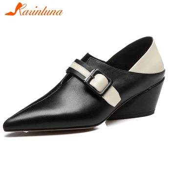 

KARINLUNA Spring Casual Daily Handmade Pumps Buckle Slip On Leisure Women Pumps Elegant Genuine Leather Solid Women Shoes