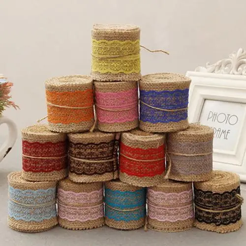

2M 6cm Jute Burlap Hessian Ribbon Lace Trims Rustic DIY Wedding Party Decoration Knit Adhesive Tape Sticker Craft Fabric