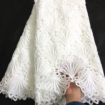 

White Wedding Tulle Cord High Quality African Lace Fabric With Stones Water Soluble Guipure Lace For Festival Dress W2-745