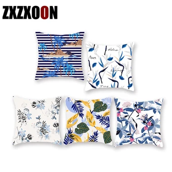 

Decorative Throw Pillows Case Square Polyester Tropical Plants Blue Flower Sofa Home Decor Cushion Cover for Living Room 45x45cm