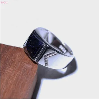 

2020 new fashion jewelry Silver 925 inlaid ring Euro American purple inlaid personality men's thai Silver Ring for men
