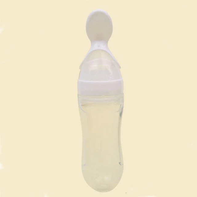 white 90 мл Младенческая силиконовая кормушка для молока, выдавливающая ложка, бутылочка для кормления малыша, добавка для еды, вспомогательная рисовая бутылочка для каши - Цвет: white