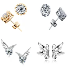 4 STYLES Fashion Jewelry Women Crown Classic Shining Zircon Small Stud Earrings Gold SILVER Ears Stud For Men Crystal Earrings