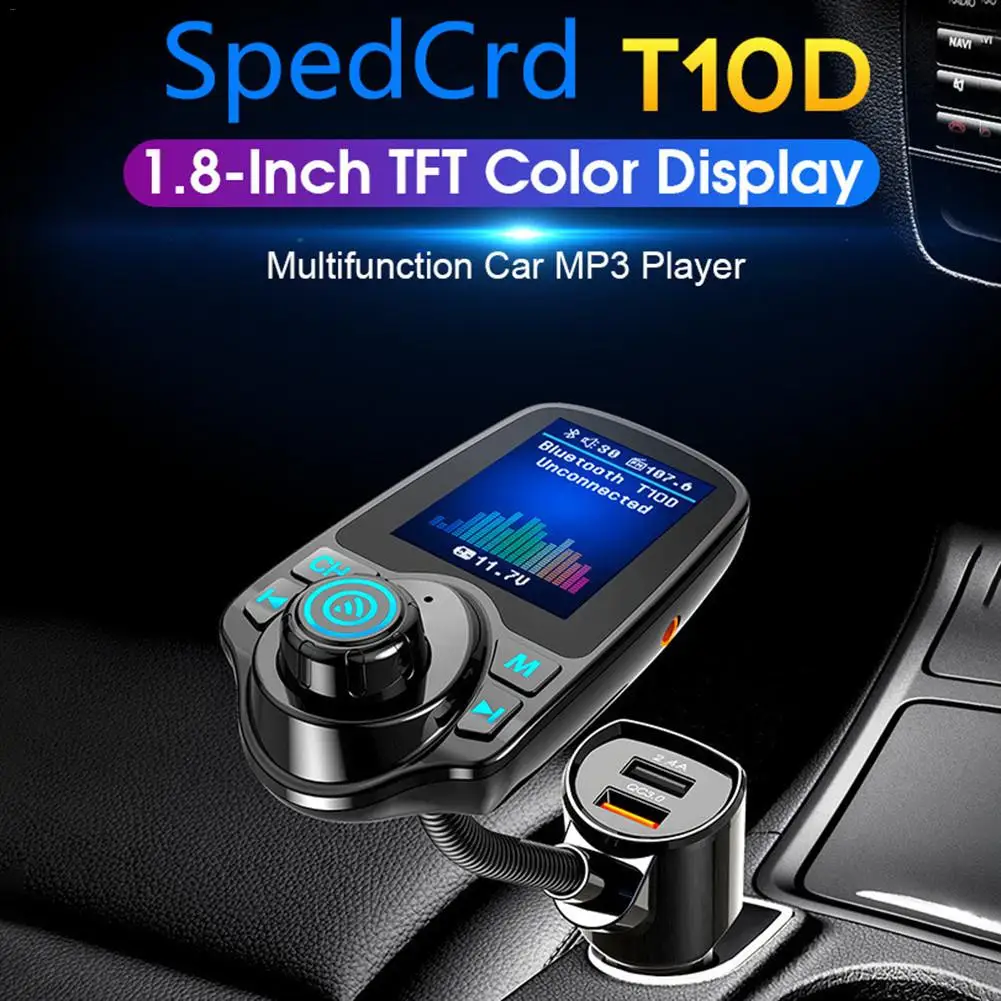 T10D Bluetooth FM передатчик, Автомобильный плеер комплект карты автомобиля Зарядное устройство быстрой с QC3.0 Dual USB вольтметр AUX IN вход/выход DC 12 V/24 V
