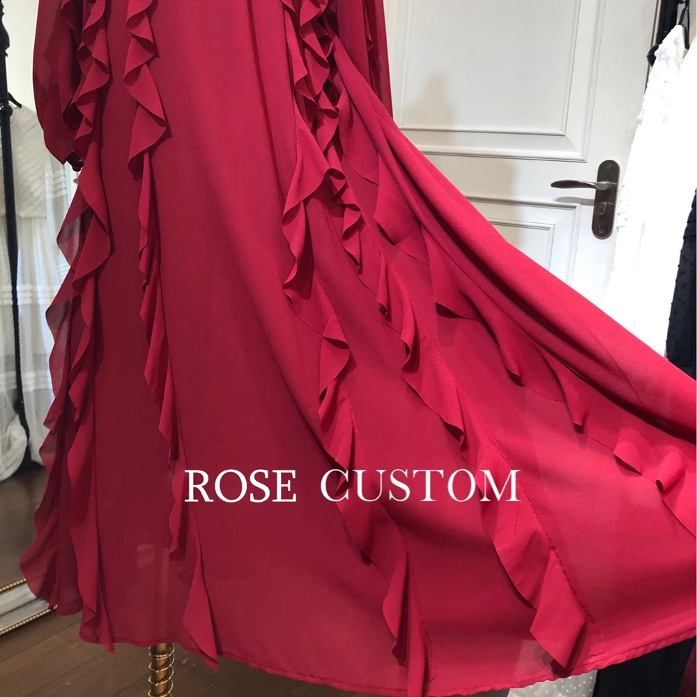 Red RoosaRosee дизайнерское женское платье миди с длинным рукавом-фонариком и оборками элегантные вечерние платья для отдыха женские платья