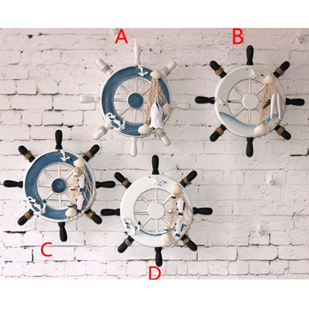 Wooden Ship Wheel Nautical Seaside Wall Hanging Hook, Nautical Door Plaque Signs